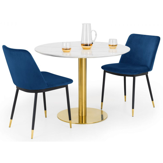 Product photograph of Pahana Marble Dining Table With 2 Daiva Blue Chairs from Furniture in Fashion