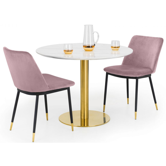 Product photograph of Pahana Marble Dining Table With 2 Daiva Pink Chairs from Furniture in Fashion