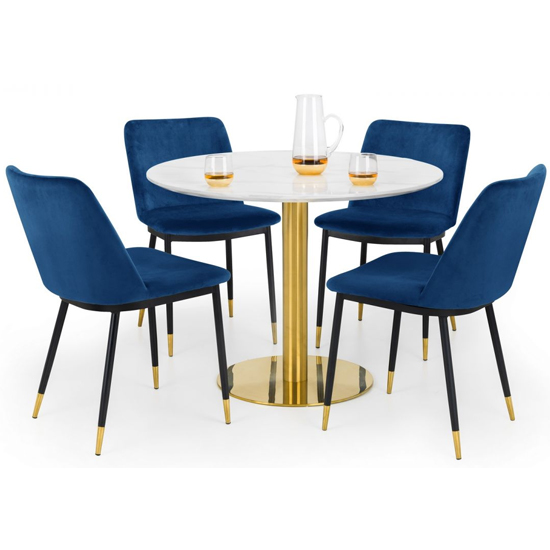 Product photograph of Pahana Marble Dining Table With 4 Daiva Blue Chairs from Furniture in Fashion