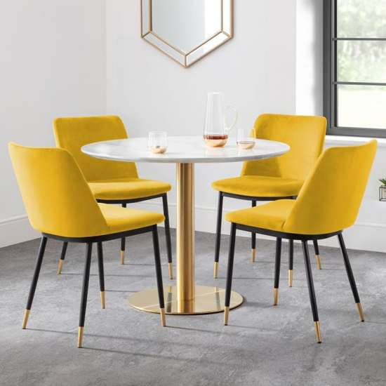 Product photograph of Pahana Marble Dining Table With 4 Daiva Mustard Chairs from Furniture in Fashion