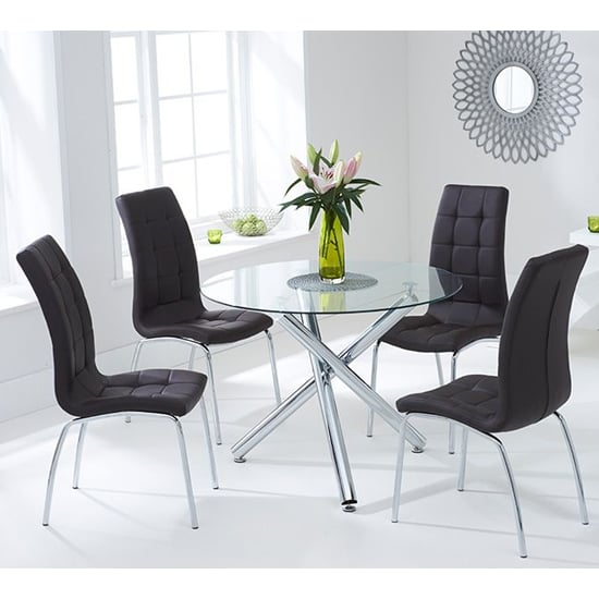 Palmao Round Glass Dining Table With 4 Gala Black Dining Chairs ...