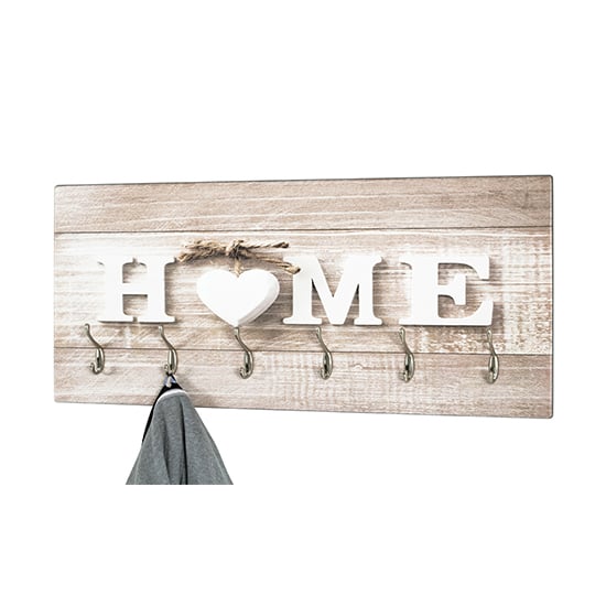 Product photograph of Palos Wooden Wall Hung 6 Hooks Coat Rack In Home Print from Furniture in Fashion