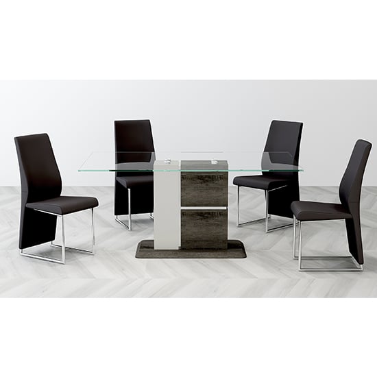 Photo of Panama glass dining set with 6 crystal pu black chairs