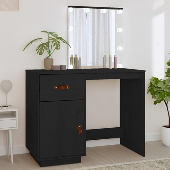Product photograph of Panas Pinewood Dressing Table In Black With Led Lights from Furniture in Fashion