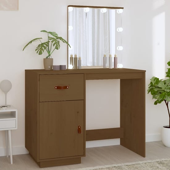 Photo of Panas pinewood dressing table in honey brown with led lights