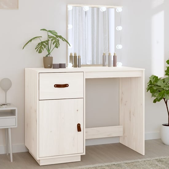 Photo of Panas pinewood dressing table in white with led lights