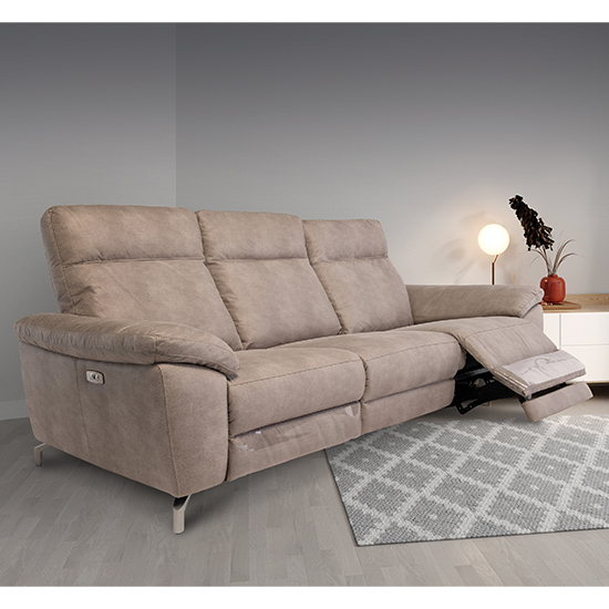 Product photograph of Pansy Fabric Electric Recliner 3 Seater Sofa In Natural from Furniture in Fashion