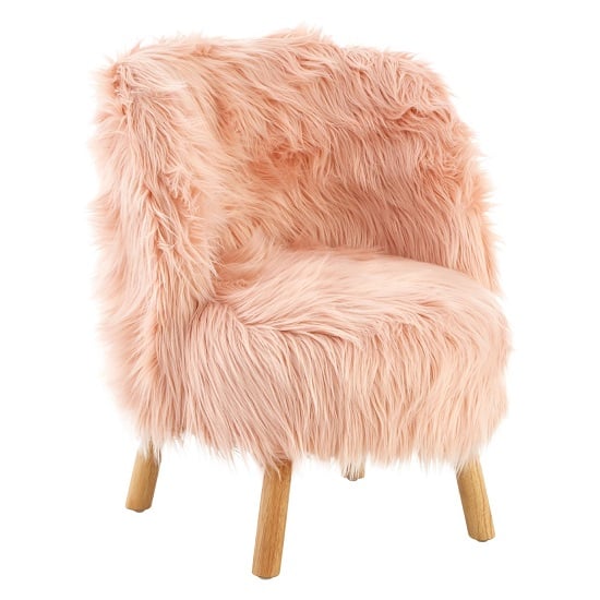 Photo of Panton childrens chair in pink faux fur with wooden legs
