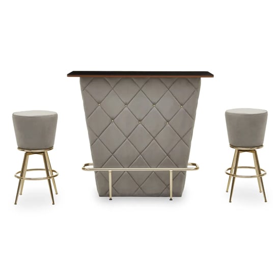 Read more about Paradise wooden bar table with 2 grey velvet stools