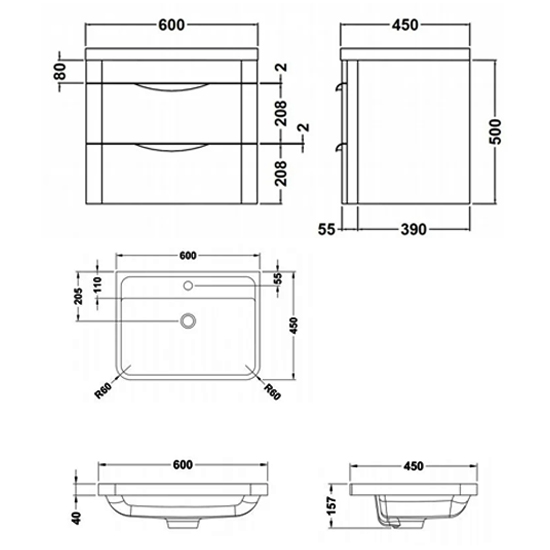 Paradox 60cm Wall Vanity With Polymarble Basin In Grey Mist | Furniture ...