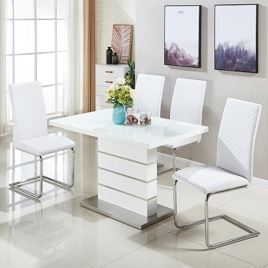 Product photograph of Parini Extending White Gloss Dining Table 4 Ronn White Chairs from Furniture in Fashion