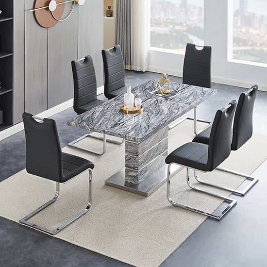 Photo of Parini extendable melange high gloss dining table 6 black chairs