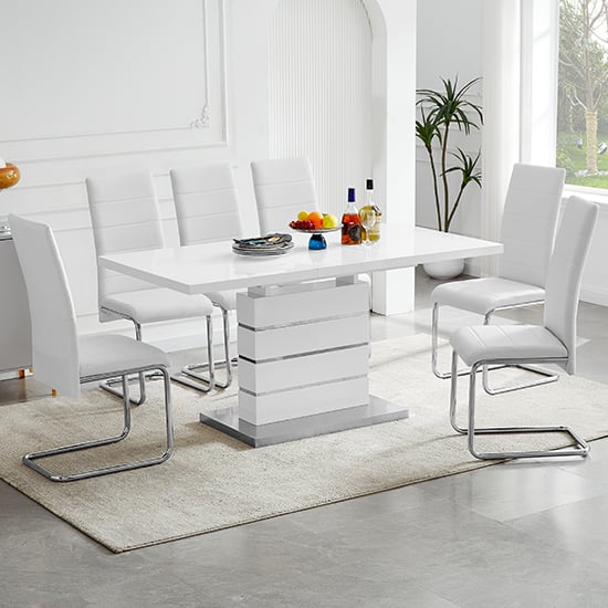 Read more about Parini extending gloss dining table with 6 daryl white chairs