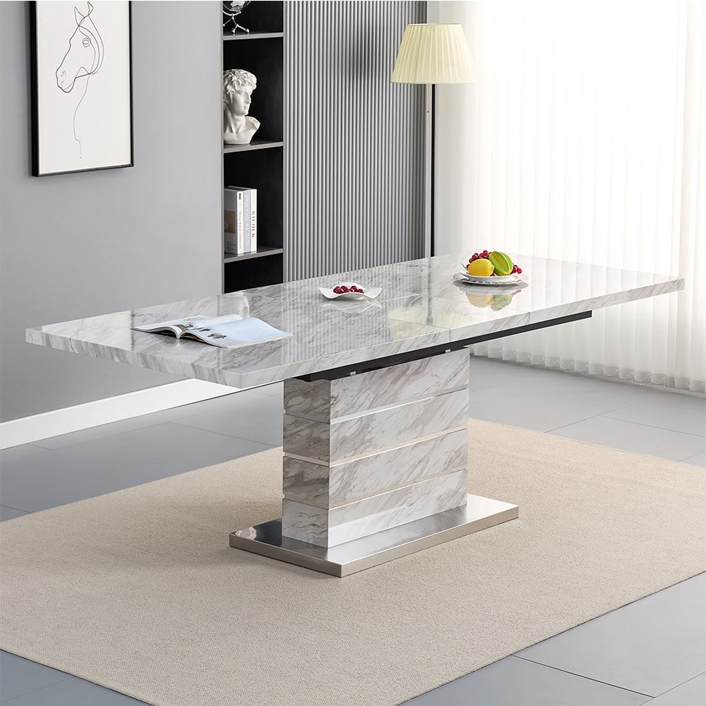 parini large extending dining table in magnesia marble effect