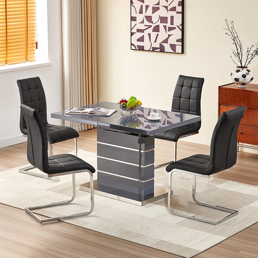 Read more about Parini extending grey high gloss dining table 4 paris black chairs