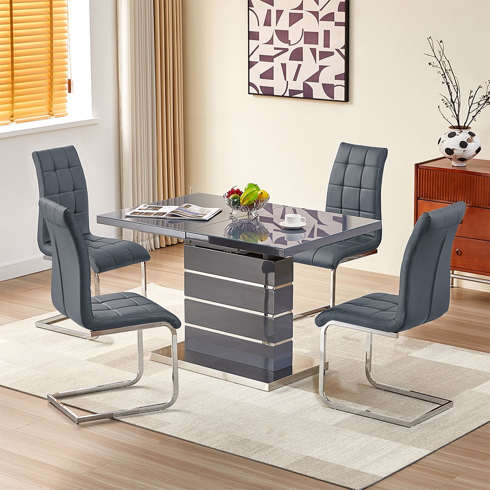 parini extending grey high gloss dining table 4 paris grey chairs