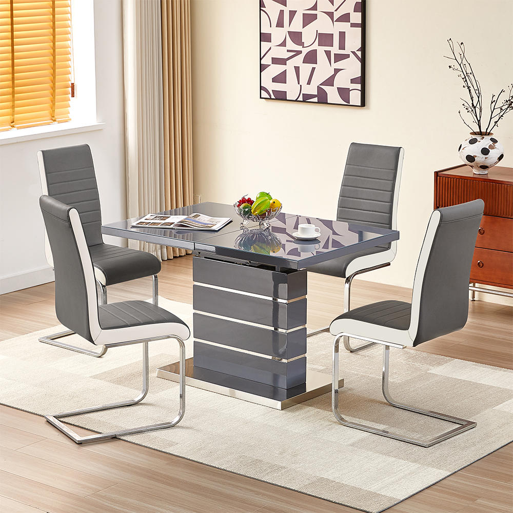 parini extending grey high gloss dining table 4 symphony grey chairs