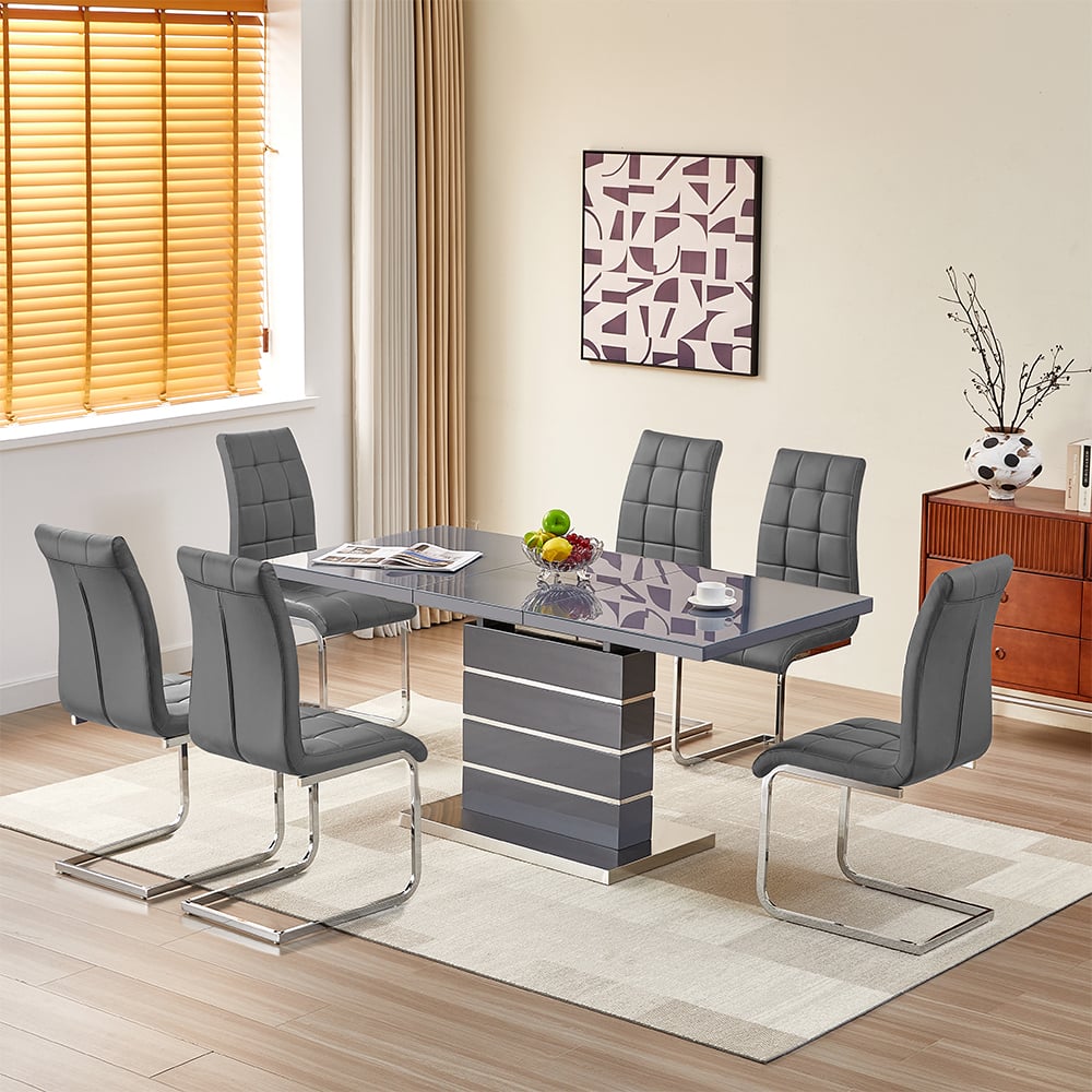 Read more about Parini extending grey high gloss dining table 6 paris grey chairs