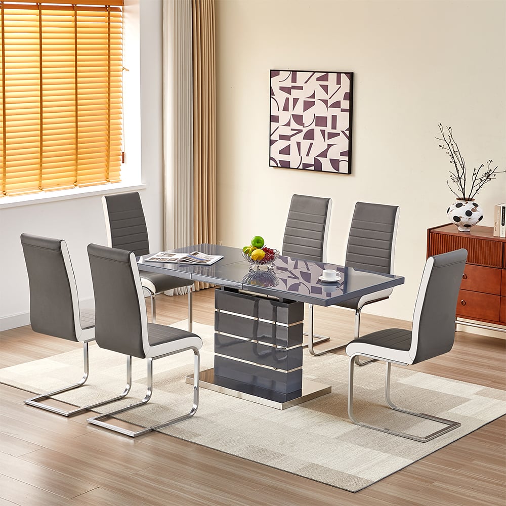 parini extending grey high gloss dining table 6 symphony grey chairs