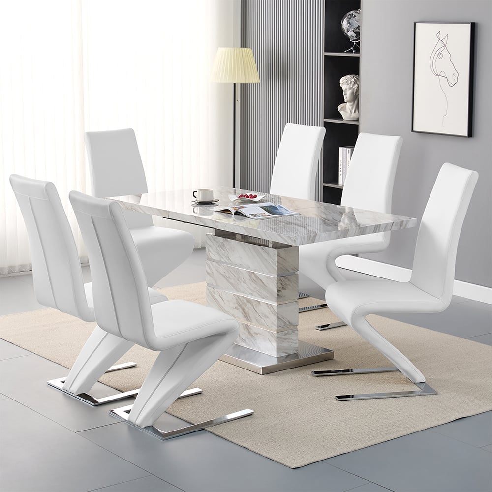 parini large extending magnesia dining table 6 demi white chairs