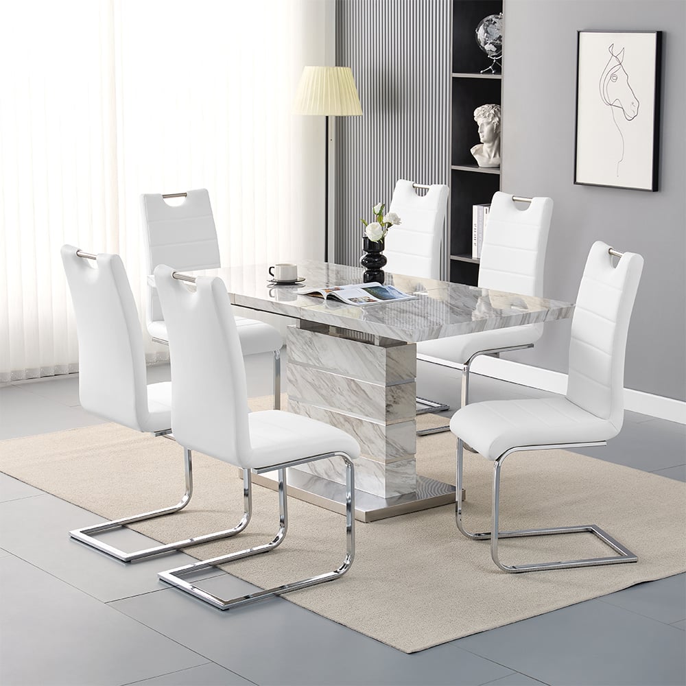 parini large extending magnesia dining table 6 petra white chairs