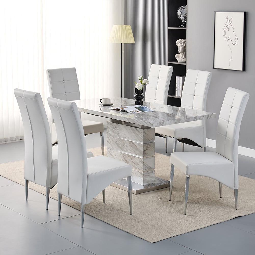 parini large extending magnesia dining table 6 vesta white chairs