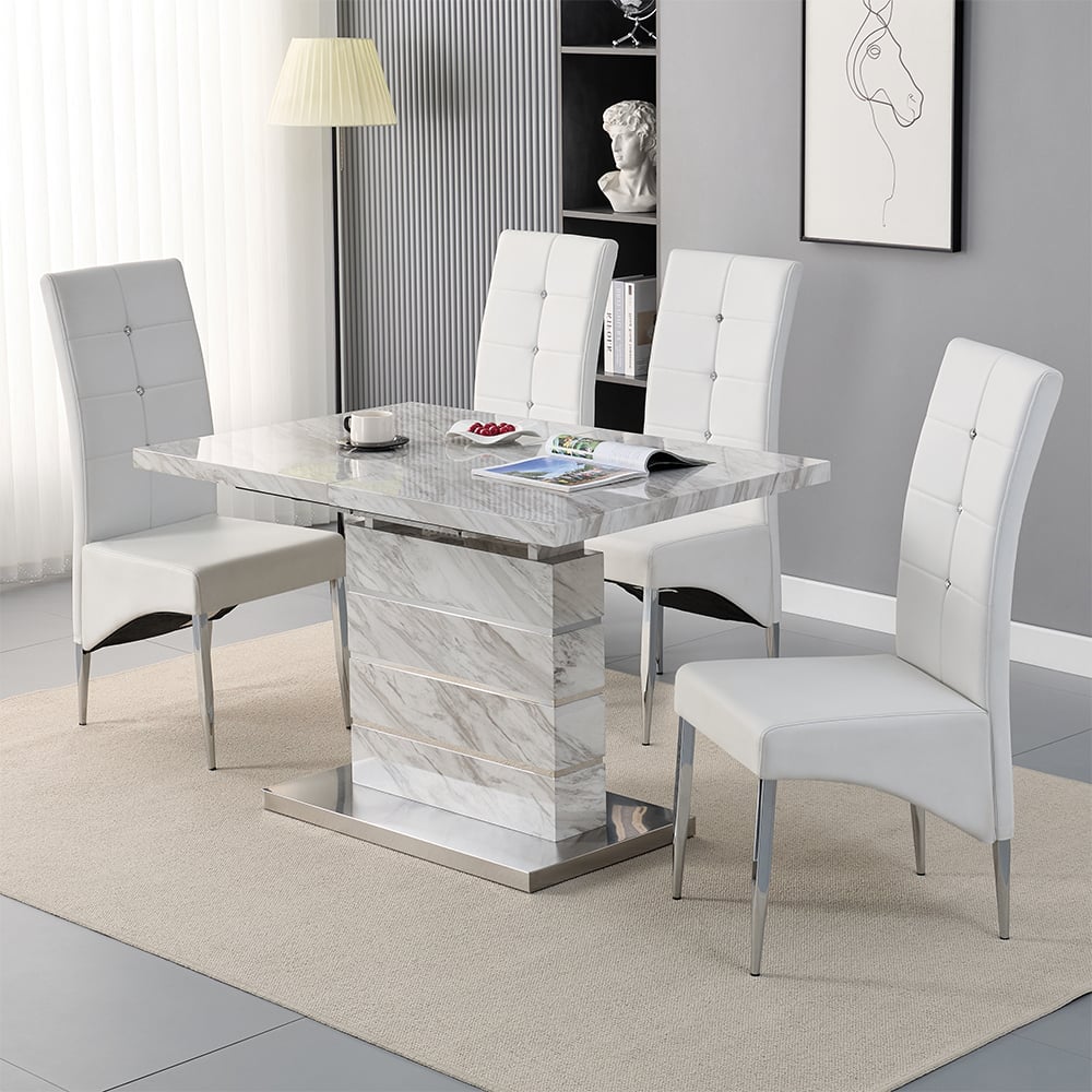 Product photograph of Parini Small Extending Magnesia Dining Table 4 Vesta White Chairs from Furniture in Fashion