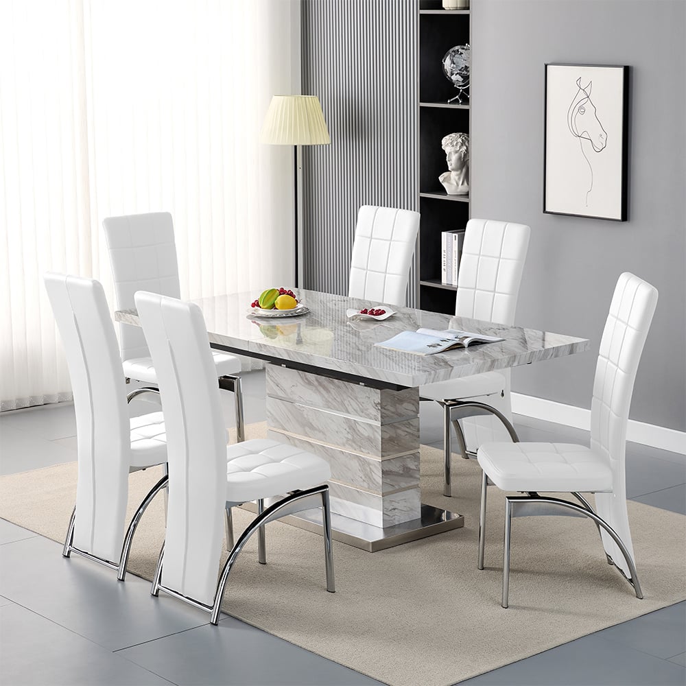 Product photograph of Parini Small Extending Magnesia Dining Table 6 Ravenna White Chairs from Furniture in Fashion