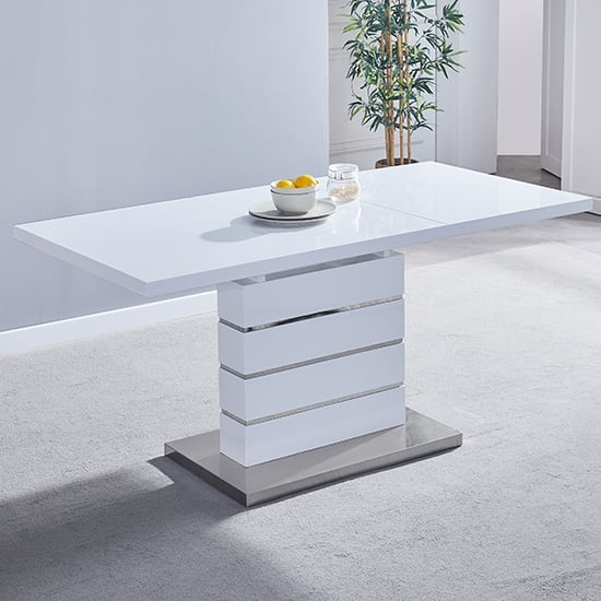 Photo of Parini extending high gloss dining table in white