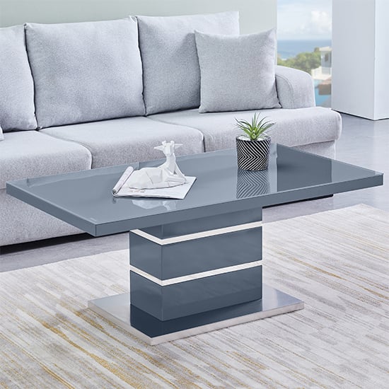 Product photograph of Parini High Gloss Coffee Table In Grey With Glass Top from Furniture in Fashion