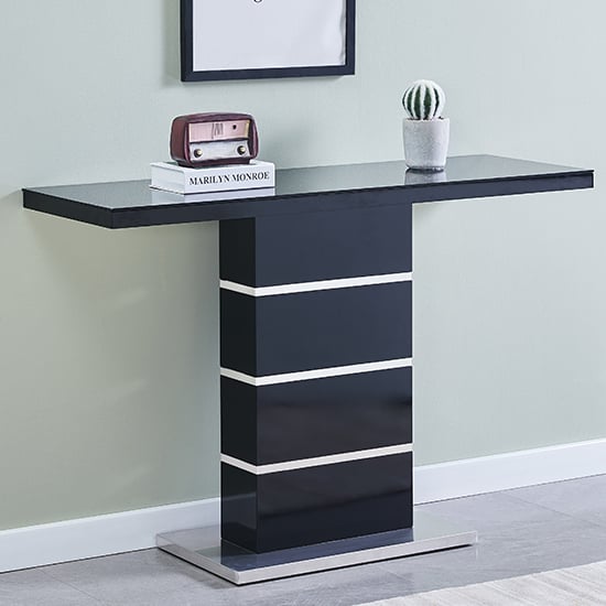 Product photograph of Parini High Gloss Console Table In Black With Glass Top from Furniture in Fashion