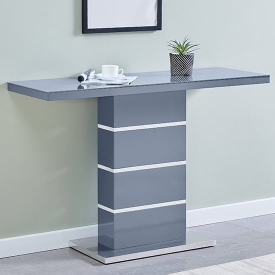 Product photograph of Parini High Gloss Console Table In Grey With Glass Top from Furniture in Fashion