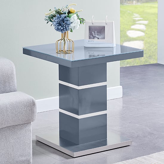 Read more about Parini high gloss lamp table in grey with glass top
