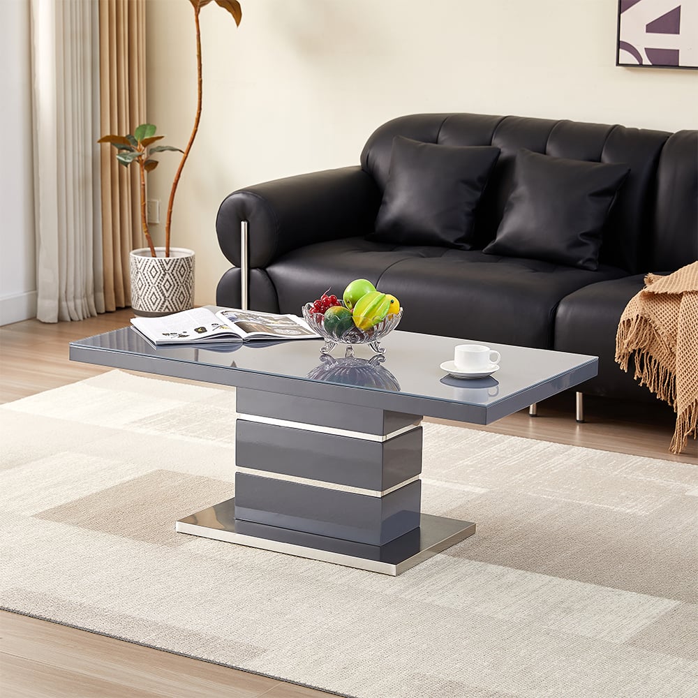 parini high gloss coffee table in grey with glass top