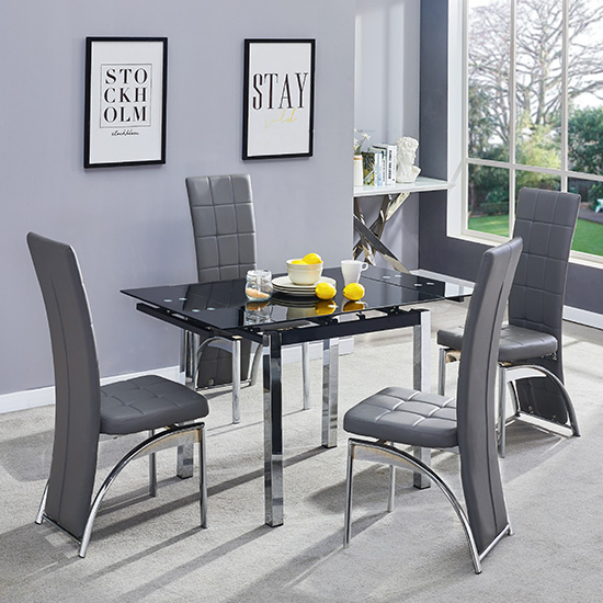 Read more about Paris extending grey glass dining table 4 ravenna grey chairs