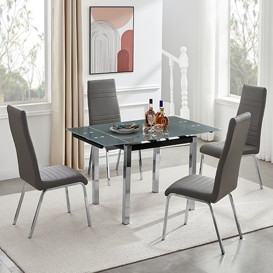 Read more about Paris extending grey glass dining table with 4 dora grey chairs