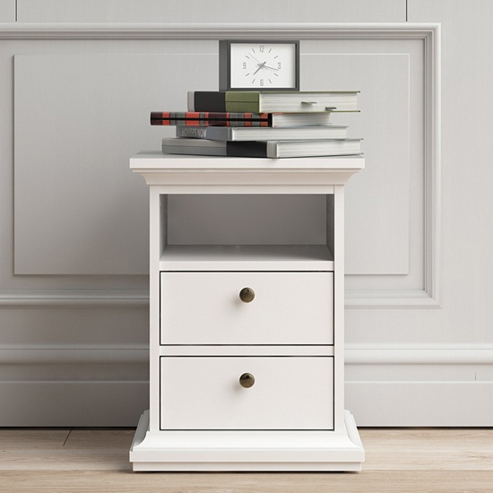 Photo of Paroya wooden 2 drawers bedside cabinet in white