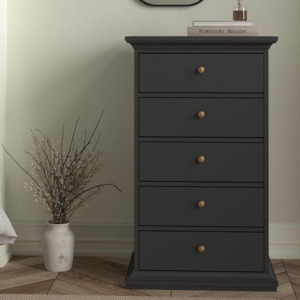 paroya wooden chest of 5 drawers in matt grey