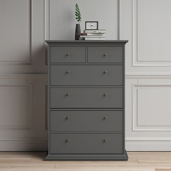 Read more about Paroya wooden chest of drawers in matt grey with 6 drawers