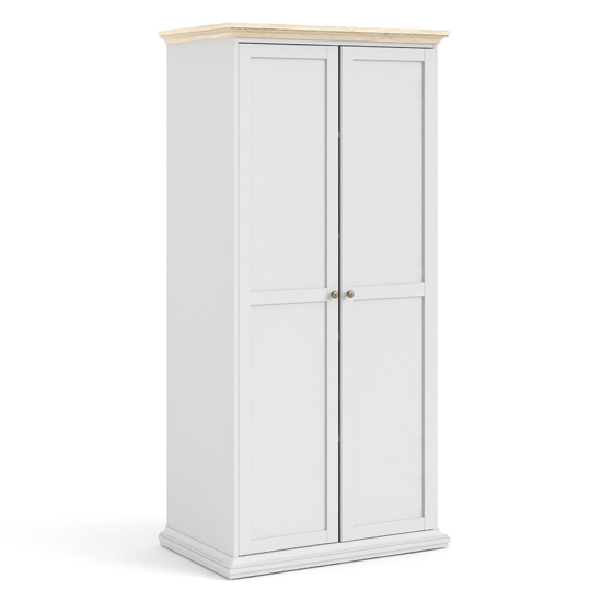 Paroya Wooden Double Door Wardrobe In White And Oak | Furniture in Fashion