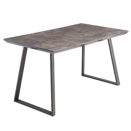 Photo of Paroz glass top dining table in grey with grey metal legs