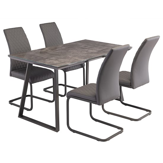 Product photograph of Paroz Grey Glass Top Dining Table With 4 Huskon Grey Chairs from Furniture in Fashion