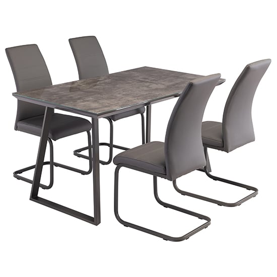 Product photograph of Paroz Grey Glass Top Dining Table With 4 Michigan Grey Chairs from Furniture in Fashion