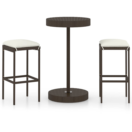 Parry Poly Rattan Garden Bar Table With 2 Stools In Brown | Furniture