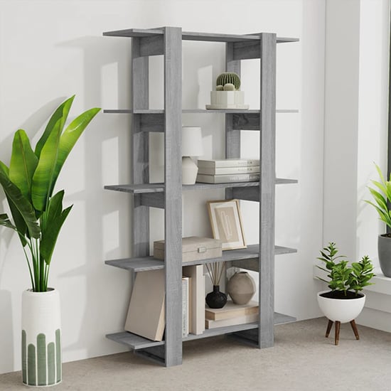 Photo of Parry wooden bookcase and room divider in grey sonoma oak
