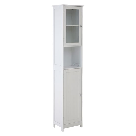 Photo of Partland wooden floor standing tall bathroom cabinet in white