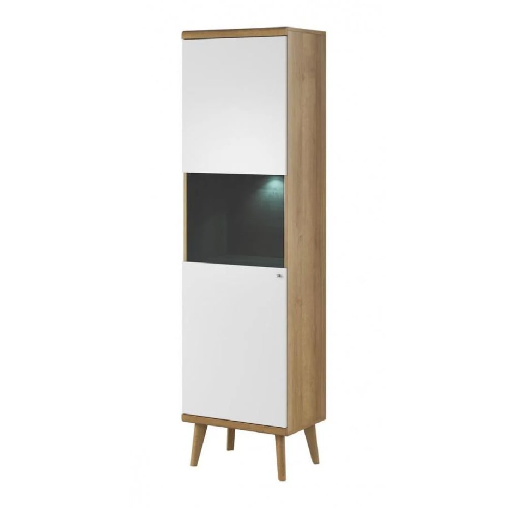 Read more about Pasco wooden display cabinet with 1 door in matt white and oak