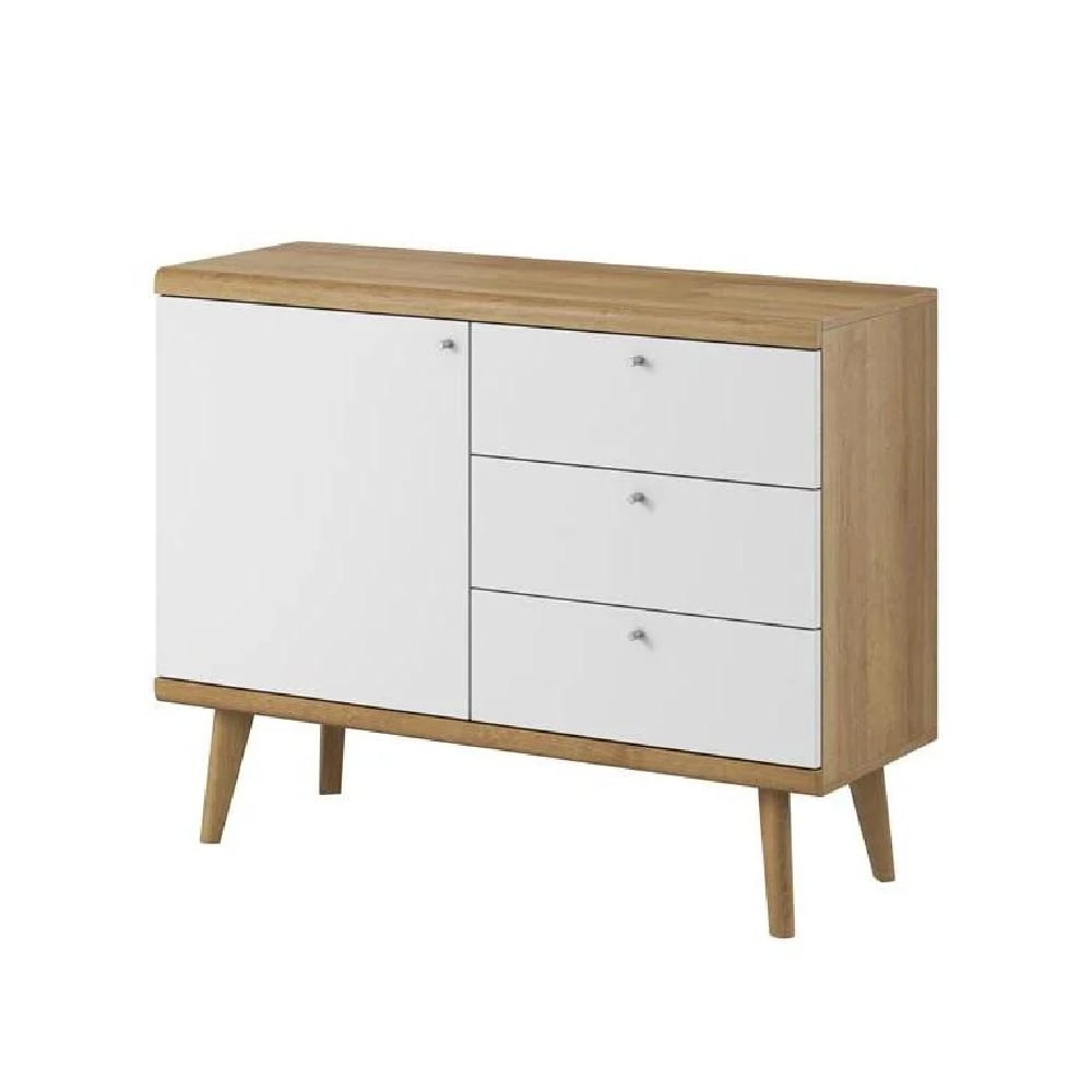 pasco wooden sideboard with 1 door 3 drawers in matt white oak