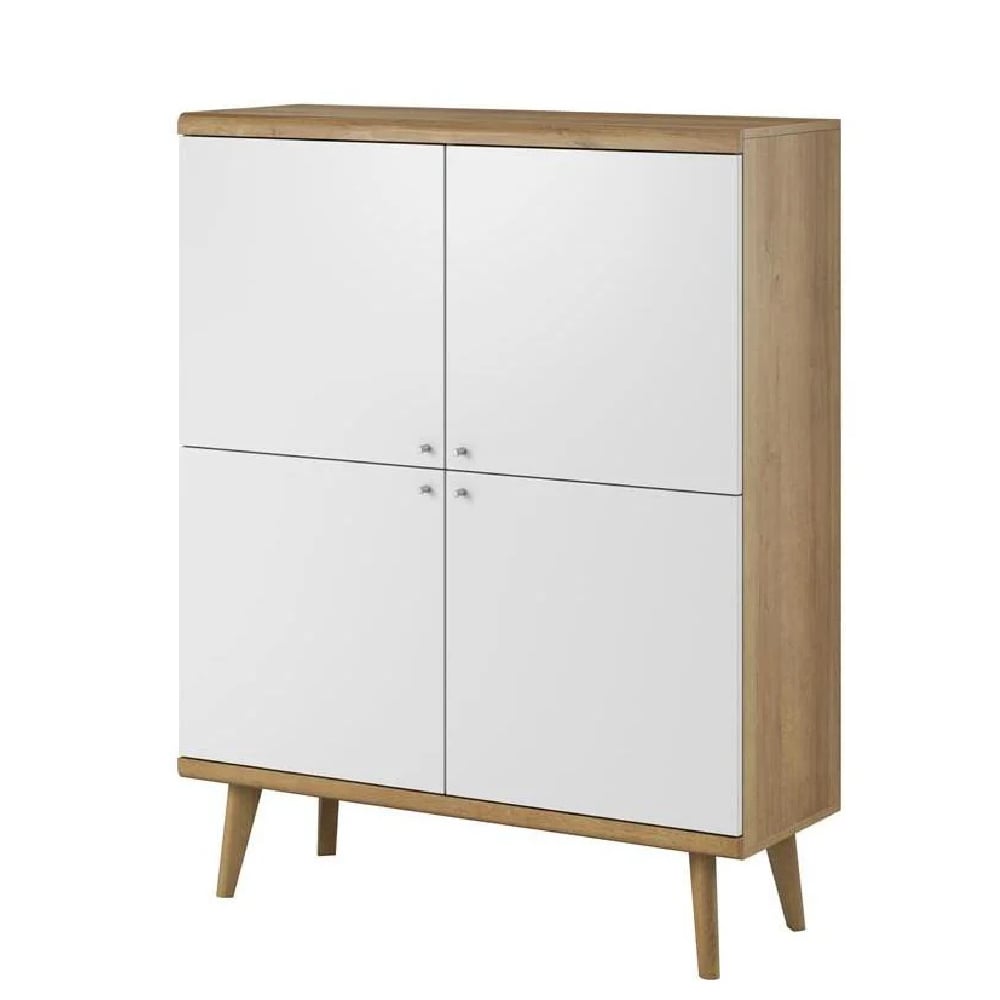 Read more about Pasco wooden storage cabinet with 4 doors in matt white and oak