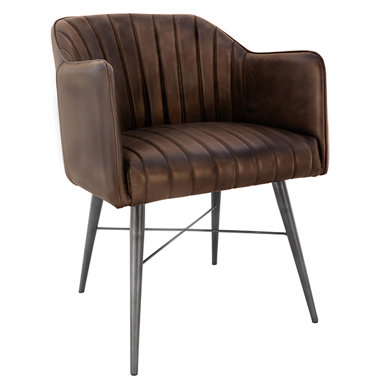 Product photograph of Pathein Faux Leather Armchair Brown With Black Legs from Furniture in Fashion